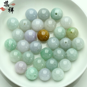 蕊祥 翡翠散珠圆珠项链玉珠子饰品 单个