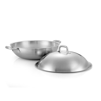 
                                        Momscook 德国工艺 304 不锈钢炒锅 32CM 电磁/陶炉炒菜锅 少油烟无涂层                