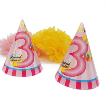 孩派HighParty生日派对用品//生日帽子//生日装扮//三岁女孩圆锥帽1个