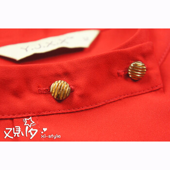 又见小夕 2015秋季女装衬衫韩版时尚立领修身气质长袖纯色雪纺衫 143101 红色 M