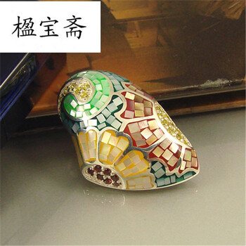 楹宝斋 彩贝碎花镶嵌多彩吊坠925银镶嵌 吊坠约36*23mm