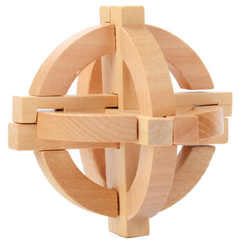 锁鲁班锁套装 木质九连环解锁儿童大人智力益智积木玩具 本色孔明球