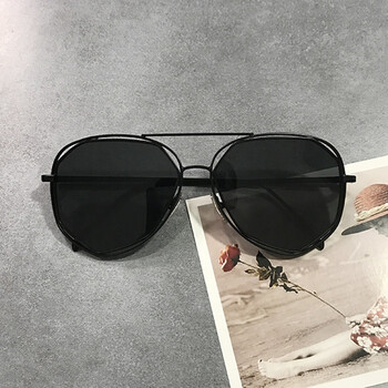 街拍圆脸金属框粉色太阳镜女潮新款复古墨镜前卫眼镜qq 黑色