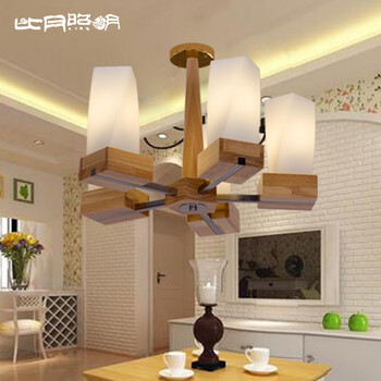 比月照明 简约现代别墅楼梯橡胶木灯具 餐厅客厅卧室橡木实木大吊灯3396 八头吸吊两用