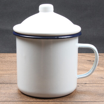 家柏饰(corated) 经典怀旧搪瓷缸搪瓷杯茶缸子马克杯10cm带盖大司马缸