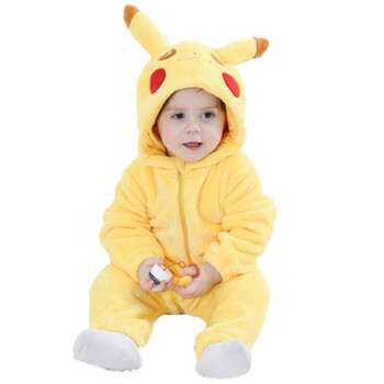秋装连体衣0-1-2岁男女宝宝秋冬装动物造型衣百天婴儿童装 单层皮卡丘