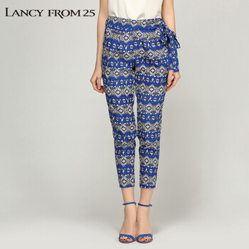 LANCY朗姿新夏款女装 时尚收腰弹力休闲裤ALC132WPT812 蓝色 S