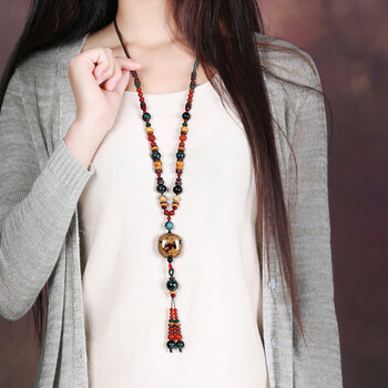 烟雨江南 雨江南毛衣链长款配饰百搭陶瓷吊坠挂饰复古民族风项链 标准长度80厘米