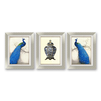 
                                        锦艺 孔雀装饰画油画卧室现代简约办公室挂画沙发背景墙有框画三联画客厅墙画玄关画S5陶瓷壁画 一套3联价格 60*80                