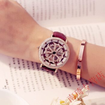 运动户外手表时尚潮流克罗心表盘皮带女表水钻旋转手表学生腕表 克罗