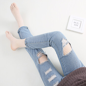 渔网袜破洞牛仔裤袜女七分九分打底袜连裤袜网袜中筒丝袜 连裤袜白色