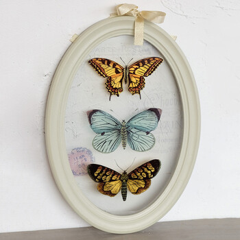 忆往昔 美式法式田园风格椭圆玻璃蝴蝶装饰画背景墙壁画家居装饰品