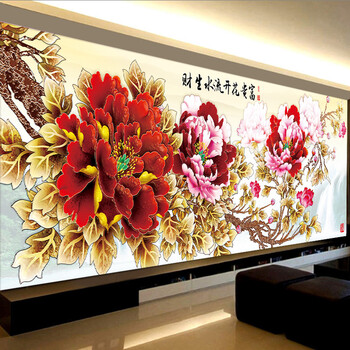 大幅掛軸 于秋月『酔春 洛陽牡丹図』中国画 紙本 肉筆 共箱付 a061113