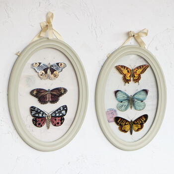 时光物语 美式法式田园风格椭圆玻璃蝴蝶装饰画背景墙壁画家居装饰品