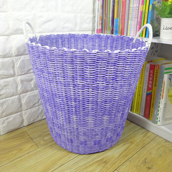 编织收纳篮家用塑料加大脏衣篮仿藤编收纳筐大容量玩具储物篮 紫色 细
