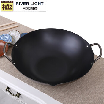
                                        极（river light）铁锅炒锅物理不粘锅传统尖圆底双耳 无涂层高纯铁中华锅 36cm                