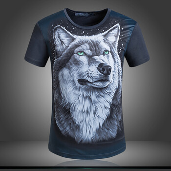 早尚2015夏装新款3d狼图腾狼图案潮流短袖t恤男装短袖 深灰 l