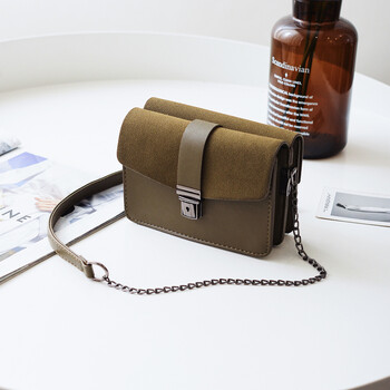 斜挎包小方包女韩国学生单肩斜挎包链条包包简约迷你小包 墨绿色