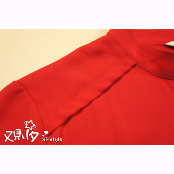 又见小夕 2015秋季女装衬衫韩版时尚立领修身气质长袖纯色雪纺衫 143101 红色 M