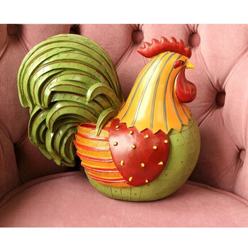 田园美式风格大号五彩树脂胖鸡装饰摆件工艺品家居饰品摆设 黄头彩鸡