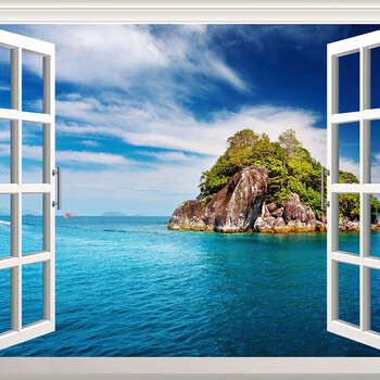 3d风景挂画立体墙贴卧室仿真窗户贴书房假窗外风景墙贴 3d立体贴 677*