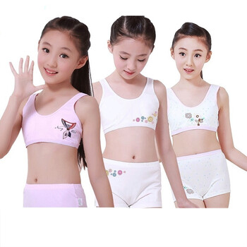 发育期女童无钢圈文胸中学生运动小背心纯棉胸罩 粉色小花:内衣 内裤