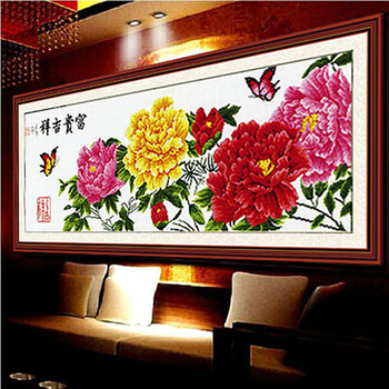 
                                        爱度ks十字绣画客厅系列大幅花开富贵春牡丹花印花十字绣花卉 尺寸约102*46cm 精准印花中格3股线绣                