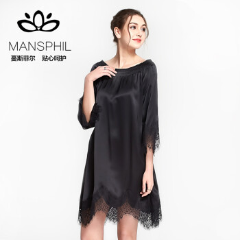 蔓斯菲爾（MANSPHIL）蔓斯菲尔夏季新款桑蚕丝睡裙 优雅舒适性感真丝睡衣女 黑色 S