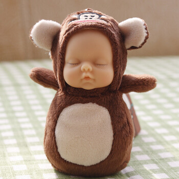 睡眠娃娃钥匙扣仿真睡觉baby包包挂件挂饰汽车挂件 深咖色大嘴猴 钥匙