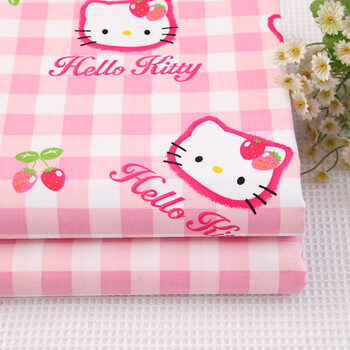 
                                        天使雅儿  棉斜纹印花田园碎花儿童床品布料手工面料   粉红格子kitty 单买 粉红格子kitty-B版 一米                