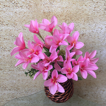 单支百合假花仿真花束绢花办公室内卧室客厅插花装饰花卉批发 粉色一