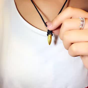 蒂蔻(tico)子弹头黄金吊坠项链男款个性潮流足金挂坠套链配黑绳生日