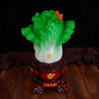 聚善缘 财富满满招财玉白菜 家居客厅装饰摆件 乔迁开业高档礼品大厅公司前台中央大白菜摆设品