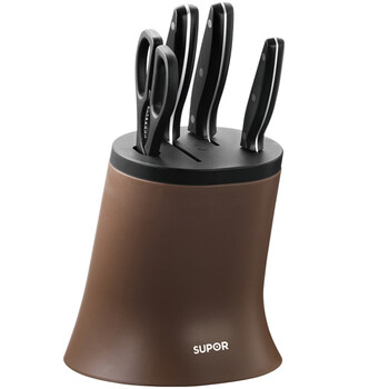 苏泊尔(SUPOR)刀具套装不锈钢五件套菜刀套装厨房家用刀具多用组合套刀T0727 五件套_深咖啡