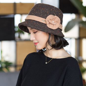 677888帽子女冬天英伦欧美范儿时尚羊毛礼帽韩版优雅盆帽 深褐色