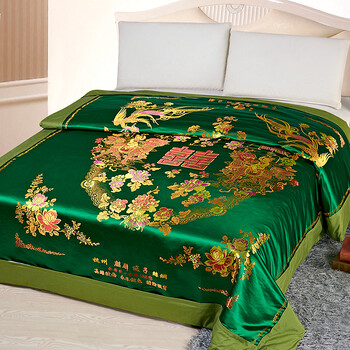 锦缎婚庆被套结婚喜被罩龙凤百子软缎子被面绸缎纯棉里 麒麟送子绿色