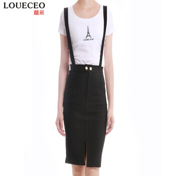 LOUECEO靓采2015夏半身裙欧美风修身包臀背带裙1503032 图片色 黑色 S