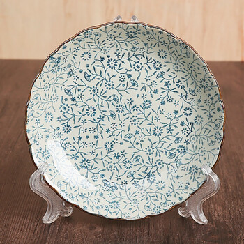 纳丽雅(naliya) 盘子陶瓷菜盘波纹盘日式釉下彩手绘8英寸 吉祥花