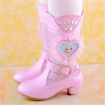 儿童高跟靴子女童水晶靴儿童高筒长靴韩版公主皮靴小女孩加绒保暖靴
