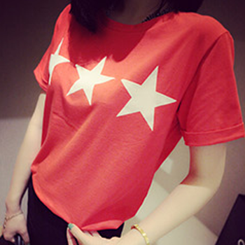 梵可妮2015夏季女装新款新品潮韩版修身闺蜜姐妹装印花星星女式白色短袖t恤女P103 白色 M