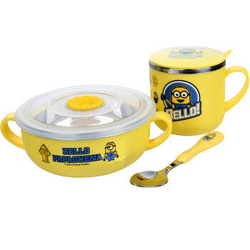 小黄人 Minions 婴儿碗勺套装不锈钢保温辅食碗儿童牛奶杯勺子套装黄色 图片价格品牌报价 京东
