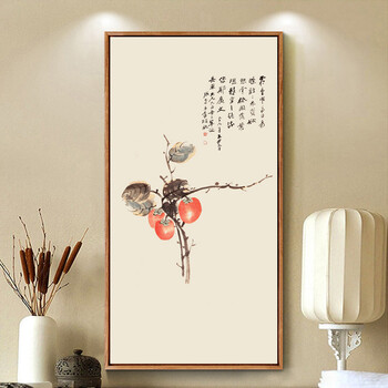 张大千装饰画新中式客厅挂画花鸟国画玄关壁画书房墙画 e-事事如意1棕