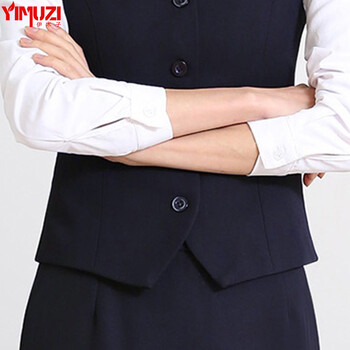 
                                        伊木子春秋马夹职业装女装银行酒店工作服马甲套裙套裤空姐制服858M 藏蓝色马甲+半裙 L                