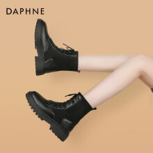 达芙妮（DAPHNE）马丁靴女秋冬新品单靴2021年秋冬新款女靴英伦风厚底弹力袜靴女 黑色 37