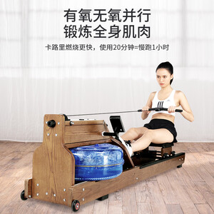 LATIT 划船机水阻划船机木质家用静音原木划船器健身器材