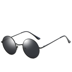 Aabbye新款偏光太阳镜墨镜防紫外线经典小圆框复古太子镜简约眼镜男女 02银框黑灰片