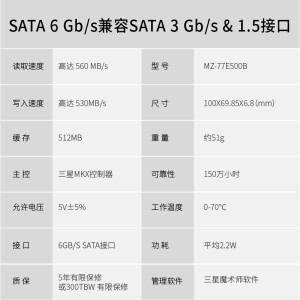 三星（SAMSUNG）2000GB SSD固态硬盘 SATA3.0接口 870 EVO（MZ-77E500B）