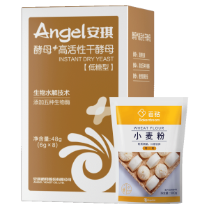 安琪（Angel）新一代酵母 低糖型高活性干酵母粉发面家用做包子馒头专用发酵粉 6g *8袋+面粉500g