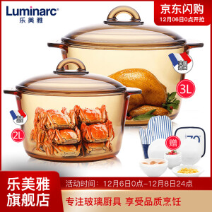 Luminarc 乐美雅 琥珀直烧锅套装 （ 2L+3L）+餐具十件套+手套+锅垫