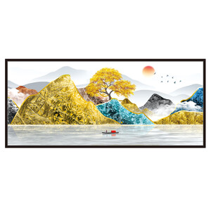 自粘北欧现代简约3立体客厅装饰画沙发背景墙山水画墙纸壁画 背靠金山